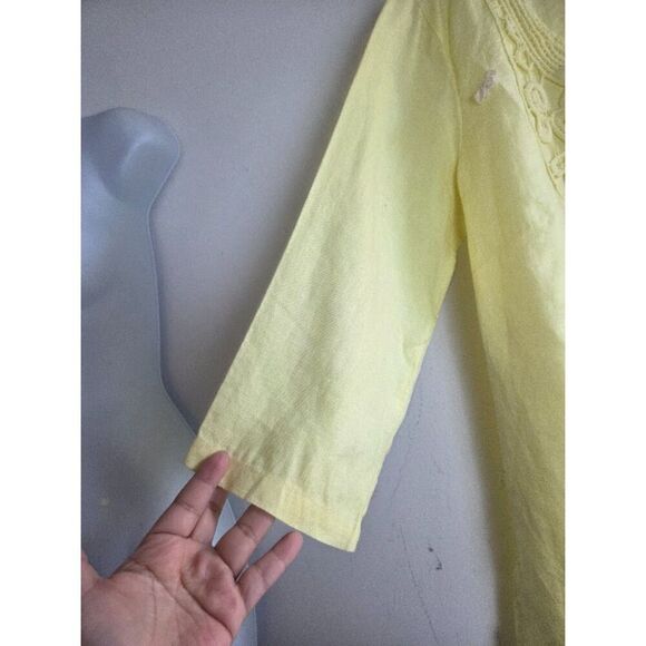 Malvin Hamburg Yellow Embroidered V-Neck 100% Linen Tunic Blouse size Large - Picture 6 of 6